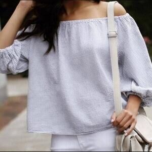 MAEVE  Bretta Seersucker Stripe On or Off Shoulder Top Anthropologie